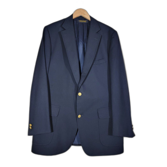 Brooks Brothers Brooksease Gold Buttons Navy Sport Coat Blazer Suit Jacket - 43L - Picture 1 of 9